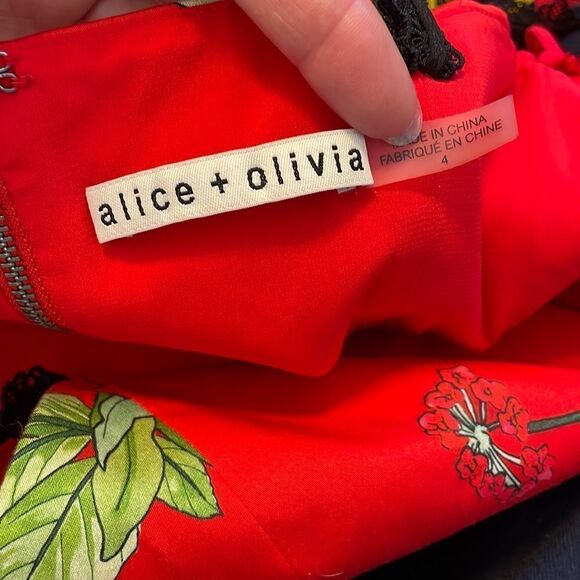 Alice + Olivia Kirby Floral Fit-N-Flare Mini Dress Red - Picture 7 of 9